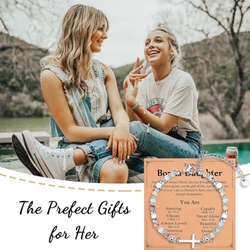 Christian Gifts for Women Girls, Religious Cross Bracelet - color: Bonus Daughter
