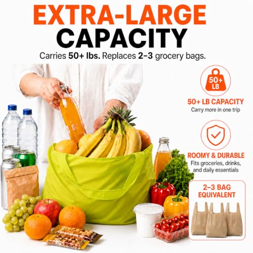 Reusable Grocery Bags 6 Pack, Foldable Shopping Bags with Pouch, Heavy Duty 50 LBS, Machine Washable Travel Totes - color: Black, Grey, Blue, Army Green, Yellow, Orange