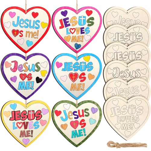 12 Sets Jesus Loves Me Wooden Crafts Sunday School VBS Kit - style: Jesus Loves Me