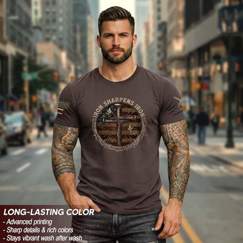 Iron Sharpens Iron T-Shirt Men, Christian Shirts for Men - color: Ds01-brown, size: Small