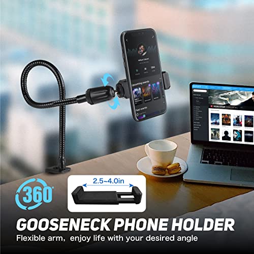 13-Inch Flexible Gooseneck Mic Stand with Phone Holder and Clamp - size: 13INCHS