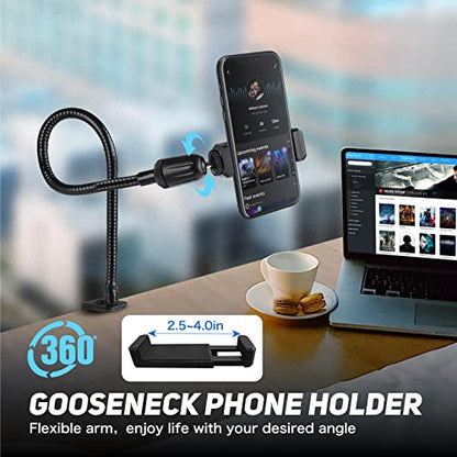 13-Inch Flexible Gooseneck Mic Stand with Phone Holder and Clamp - size: 13INCHS