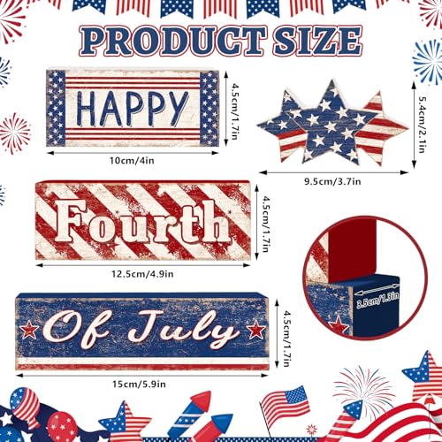 Britimes Tiered Tray Decor Set, 4 Pack, Wooden, Patriotic Independence - style: Happy 4th of July