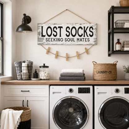 Lost Socks Laundry Room Sign Farmhouse Wall Decor 6"x14.5" - color: Lost Socks