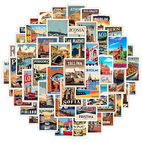 Europe Travel Stickers 50Pcs European Cities Theme Waterproof Vinyl Decals - color: Europe Travel