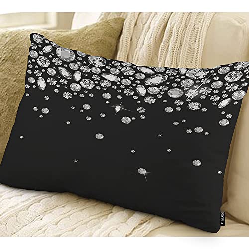 EKOBLA Shiny Diamond Throw Pillow Cover White Crystal Sparkle Gemstone Cotton Linen Square Throw Waist Pillow Case Decorative Cushion Cover Pillowcase Sofa Lumbar 12x20 Inches - color: Multi-bs14