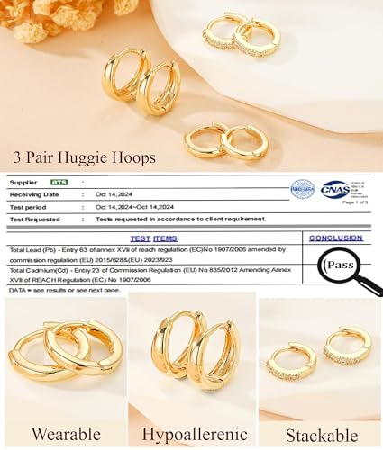 3Pairs Gold Cross Earrings for Women Hoops Huggie Earrings Stack Set - color: Gold-5