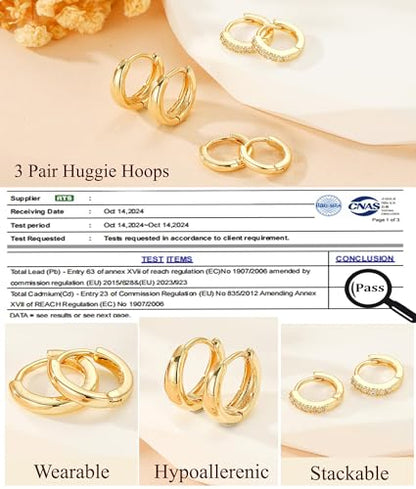 3Pairs Gold Cross Earrings for Women Hoops Huggie Earrings Stack Set - color: Gold-5