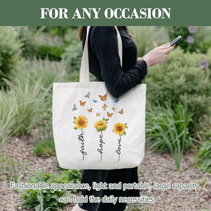 Christian Gifts Canvas Tote Bag Aesthetic for Women - style: Faith Hope Love