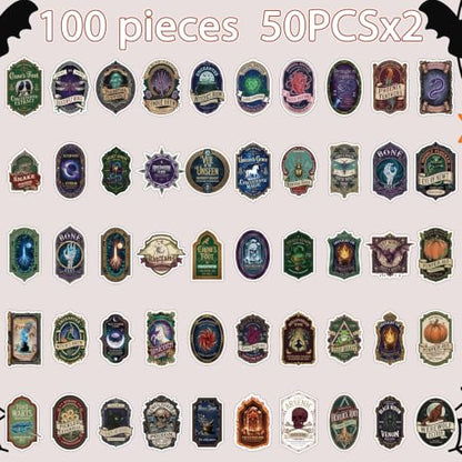 100 Pcs Halloween Potion Label Stickers, Dark Apothecary Decals - style: Halloween Apothecary Potion