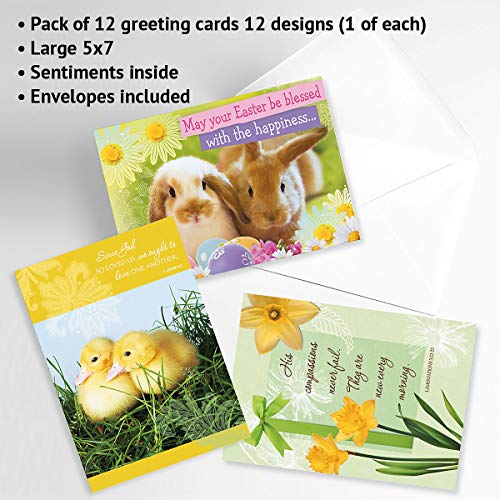Current Easter Faith Greeting Cards Value Pack - Set of 12 Large 5" x 7", Religious Easter Cards, Inspiring Bible Messages for Christians and Catholics, White Envelopes - color: Faith Pack