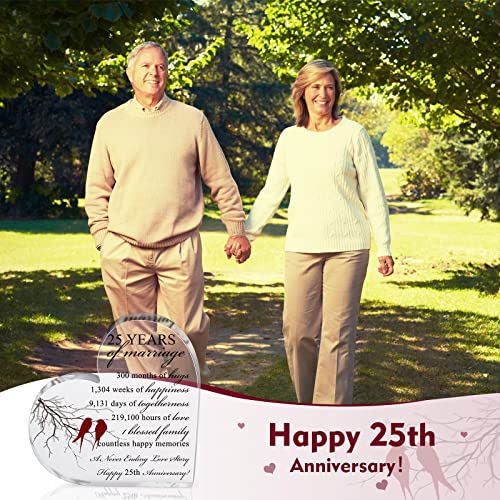 Qunclay 25th Years of Marriage Gift Wedding Anniversary Souvenir Heart Marriage Keepsake Decoration Present for Couple Parent Women Mom Husband Wife He She Friend Grandparents - style: 25th