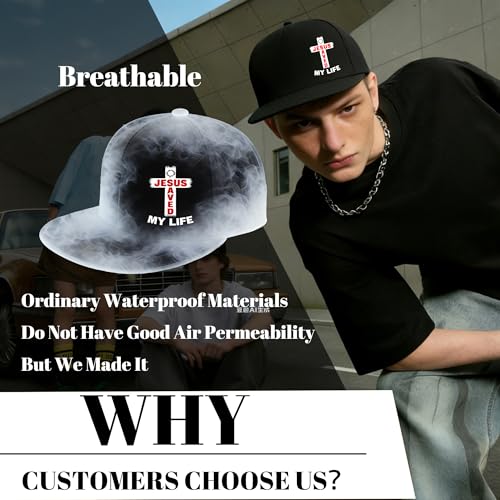 Christian Snapback Hats for Men Women Flat Bill Christ Jesus Baseball Cap Adjustable Cross Trucker Caps Black Dad Gift - color: Jesus Saved My Life Cross Religion Christianity