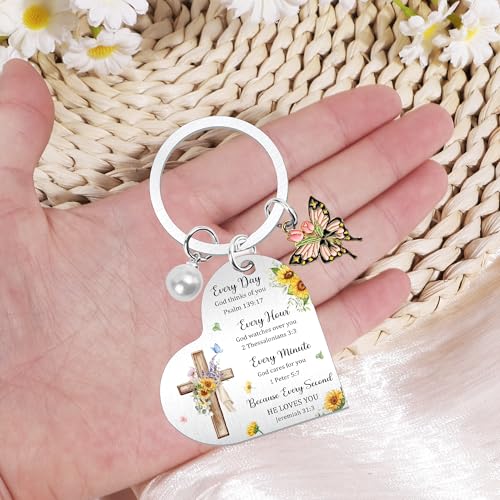 Inspirational Keychain for Women, Appreciation Gift for Mother Daughter Best Friend, Christmas Key Ring - style: Cross Floral
