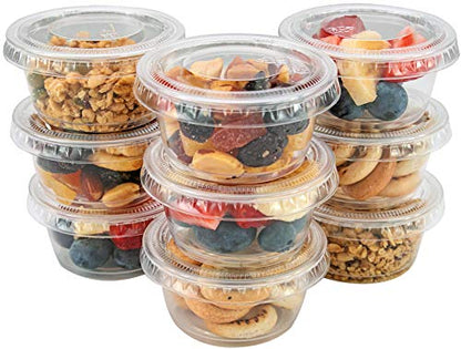 Disposable Portion Cups with Lids - 200 Set Disposable Clear Plastic, Ideal for Jello Shot, Condiment and Sauce Cups with Lids Restaurant quality Souffle Portion Container (2oz) - size: 2oz