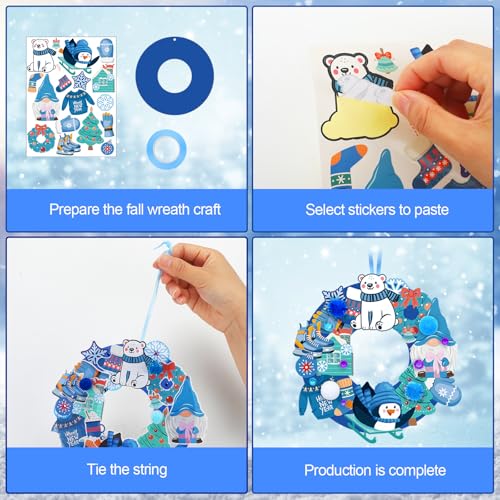 Hollowfly 48 Sets Winter Wreath Craft Kits, DIY Snowflake Snowman Decor - style: Winter Holiday