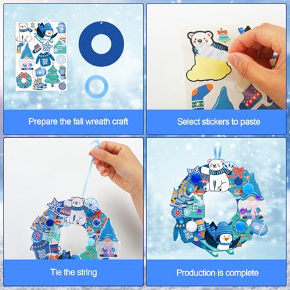 Hollowfly 48 Sets Winter Wreath Craft Kits, DIY Snowflake Snowman Decor - style: Winter Holiday