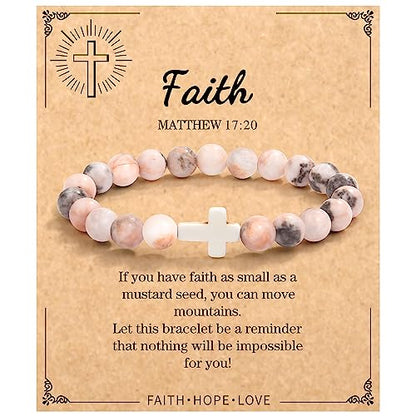 Christian Grandparents - Day Gifts for Women, Religious Cross Bracelet - color: Matthew17 -Pink