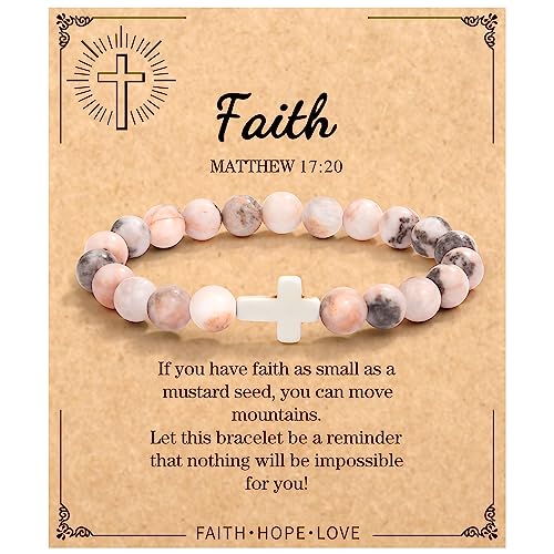 Christian Grandparents - Day Gifts for Women, Religious Cross Bracelet - color: Matthew17 -Pink