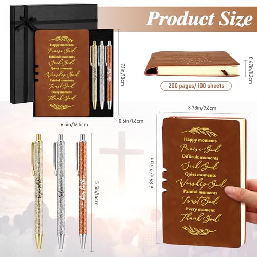 Spakon 5 Pcs Christian Gifts for Women Church Gifts Scripture Prayer Journal Religious for Women God Notebook Pen with Gift Box Scripture Notepad Bible Study Group Favors - color: Brown, style: Happy Moment