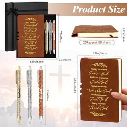 Spakon 5 Pcs Christian Gifts for Women Church Gifts Scripture Prayer Journal Religious for Women God Notebook Pen with Gift Box Scripture Notepad Bible Study Group Favors - color: Brown, style: Happy Moment