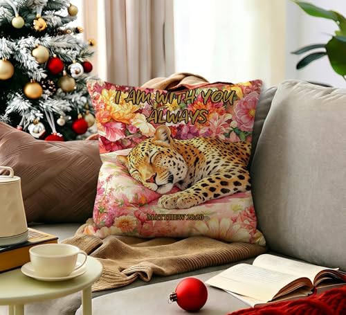 Christian Sleeping Leopard Floral Pillow Cover 18x18, Leopard Gifts,Bible Verse Trendy Maximalist Cheetah Decorative Throw Pillow Covers Pillowcases for Girls Bedroom Room Couch Decor - color: Leopard