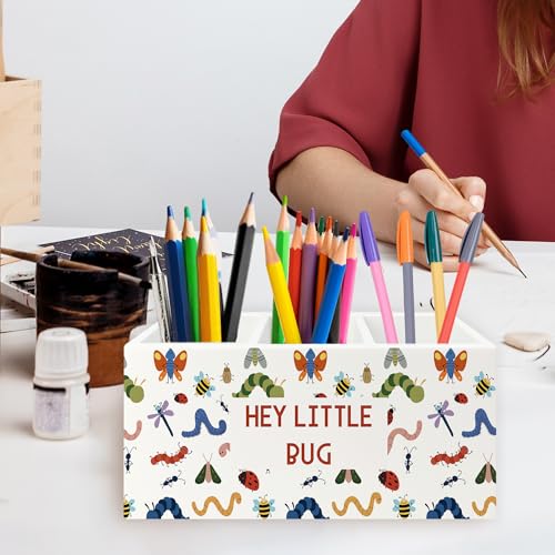 Bug Insect Kids Classroom Pen Pencil Holder Organizer for Desk, Hey Little Bug Wooden Box Signs Decorations for Kids Boys Girls Room Bedroom Playroom Desk Tabletop, Insect Gifts - color: Color36
