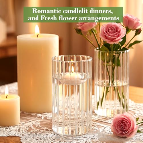 12 pcs Ribbed Glass Cylinder,6 inch Flower Vases for Centerpieces - size: Ribbed-12PCS