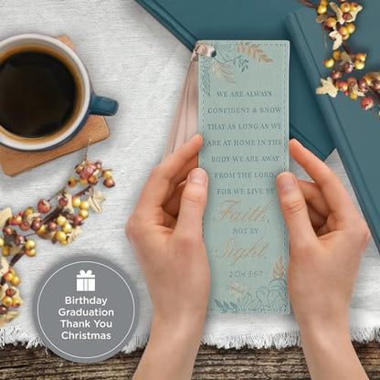 Christian Art Gifts Faux Leather Floral Bookmark for Women: Walk by Faith