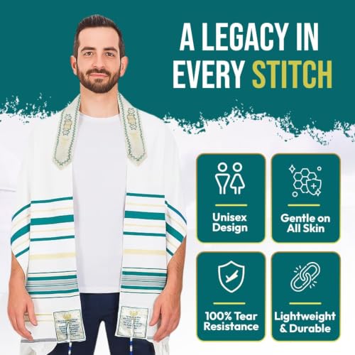 Holy Land Market Messianic Christian Shawl/Tallit - The Messiah Tallit (72 x 22 Inches) - color: Green
