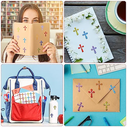 Ctosree 540 Pcs Glitter Christian Crosses Stickers Religious Reward Sticker
