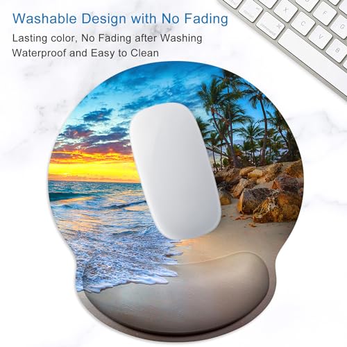 ITNRSIIET Ergonomic Mouse Pad with Wrist Support Wrist Rest Smooth Surface Non-Slip Rubber Base Comfortable Office Supplies Pain Relief, 9.8 x 9.1 inches, Beach - color: Beach