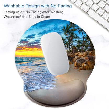 ITNRSIIET Ergonomic Mouse Pad with Wrist Support Wrist Rest Smooth Surface Non-Slip Rubber Base Comfortable Office Supplies Pain Relief, 9.8 x 9.1 inches, Beach - color: Beach