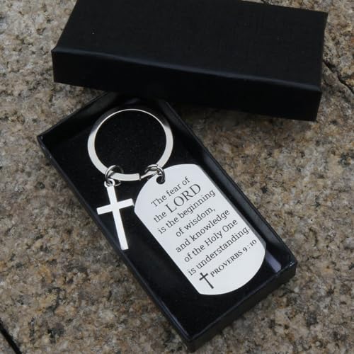 GiftYou Inspirational Scripture Metal Key Chains with Cross Pendant - Bible Verse Keychain Religious Gift for Christian - color: Proverbs 9:10