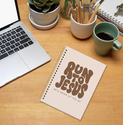 Brown Christian Spiral Notebook, Run to Jesus Bible Verse Journal, Religious Scripture Journals for Writing, Bible Notebooks for Note Taking, Church Notes Journal, 5.5x8.3 Inch - color: God-Brown