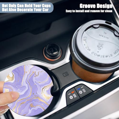 Cup Holders Car Coasters - Purple Marble Absorbent Ceramic Coaster, Drink Cup Holder Coasters, Auto Accessories for Women & Men, Pack of 2 - color: Purple Marble