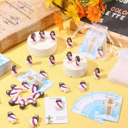 Barydat 75 Set Purple Mini Jesus Figures with Prayer Cards and Organza Bags - color: Purple