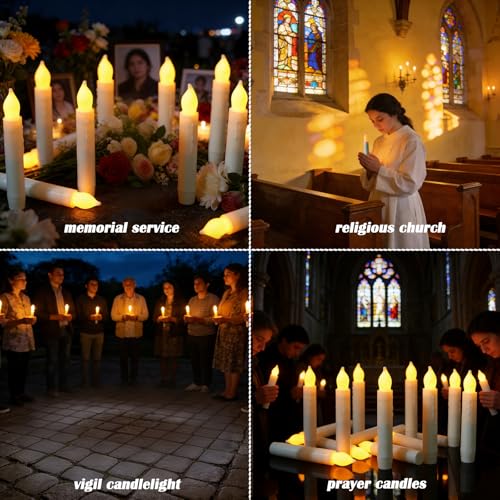 Lezonic Flameless Battery Operated Candlesticks Flickering, 24Pcs White LED Battery Christmas Window Candles, 6 Inch Short Taper Candles Hanging Halloween Floating by Touch, No Remote - color: 24pcs(Touch)