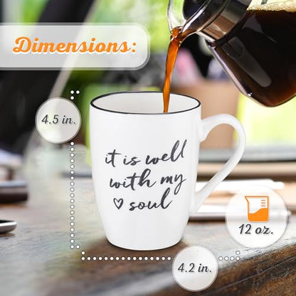 Christian Art Gifts Microwave & Dishwasher Safe Encouraging Ceramic Coffee & Tea Mug for Women & Men: It is Well With My Soul Inspirational Non-toxic Novelty Heart Beverage Cup, White & Black, 12 oz. - color: White & Black/It is Well, size: 12 Ounces