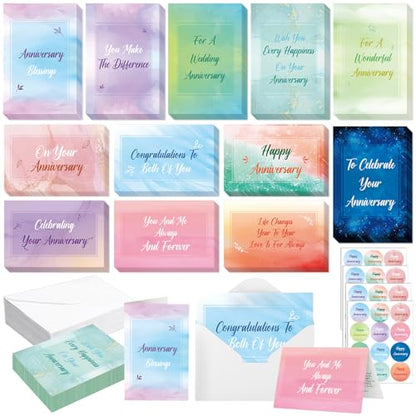 Motiskyy 48 Sets Religious Anniversary Cards Bulk for Wedding Couple Christian Happy Anniversary Cards with Envelopes and Stickers Bible Verse Scripture for Wife Celebrating Moment(Watercolor) - style: Watercolor