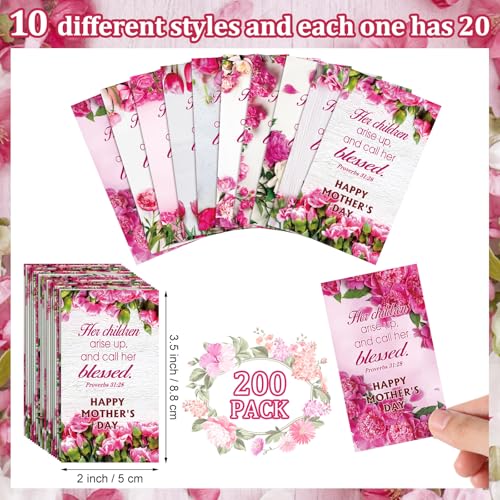 200 Pcs Mother's Day Scripture Cards Bible Verse Prayer Cards Pocket Christian Inspirational Religious Cross Church Gifts for Fall Breast Cancer Awareness Halloween Thanksgiving - style: Mom