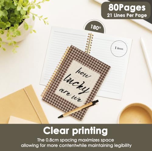 Positive Affirmation Spiral Notebook Journal for Women Girls, Trendy Retro Inspirational How Lucky are We Retro Brown Gingham Hardcover Spiral Journal 5.5x8.3 Inch - color: How Lucky Are We