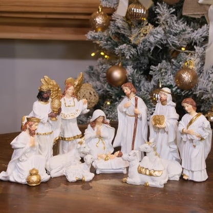 Nativity Set Figures12 Pcs Christmas Scene White Indoor Catholic Manger Set - color: White, size: 6 inches
