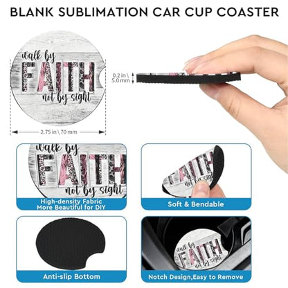 2 Pack Christian Car Cup Holder Coasters Universal Neoprene Coasters - color: Faith