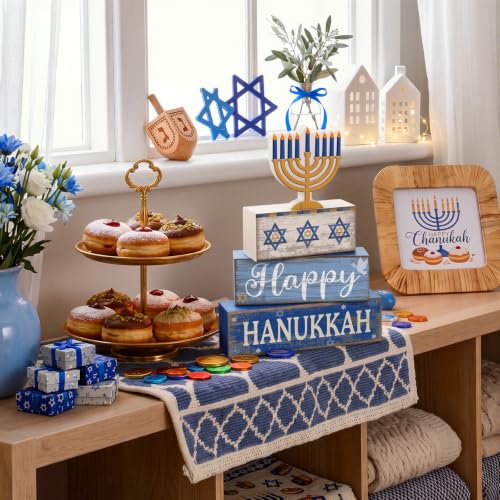 Lineshading 4 Pcs Hanukkah Table Decor for Home, Wooden Menorah Block Signs - style: Candlestick 2