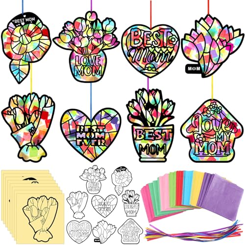 Eersida 32 Pcs Best Mom Suncatcher Craft Kit Stained Glass DIY - style: Best Mom