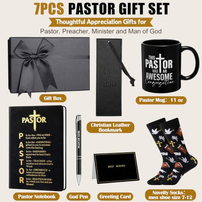 7 Pcs Pastor Appreciation Gifts for Men, Black - color: Black