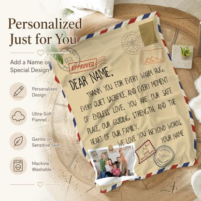 Custom Blanket with Photo for Women, Soft Flannel Throw for Mom Grandma - color: Brown