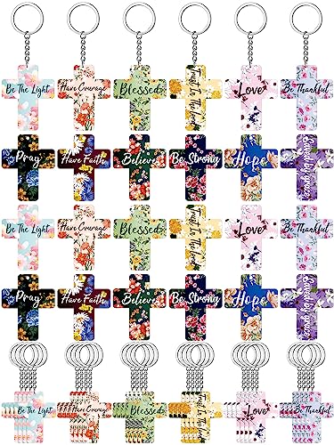 120 Pcs Christian Keychain Gifts Inspirational Bible Verse Women Keychain Bulk Acrylic Religious Cross Keyrings Floral Scripture Gifts Jewelry for Women Men