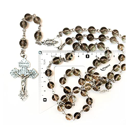 Rosary Beads Chaplet Purple Natural Amethyst Crystal Rosery Cross Catholic gifts - color: Teal